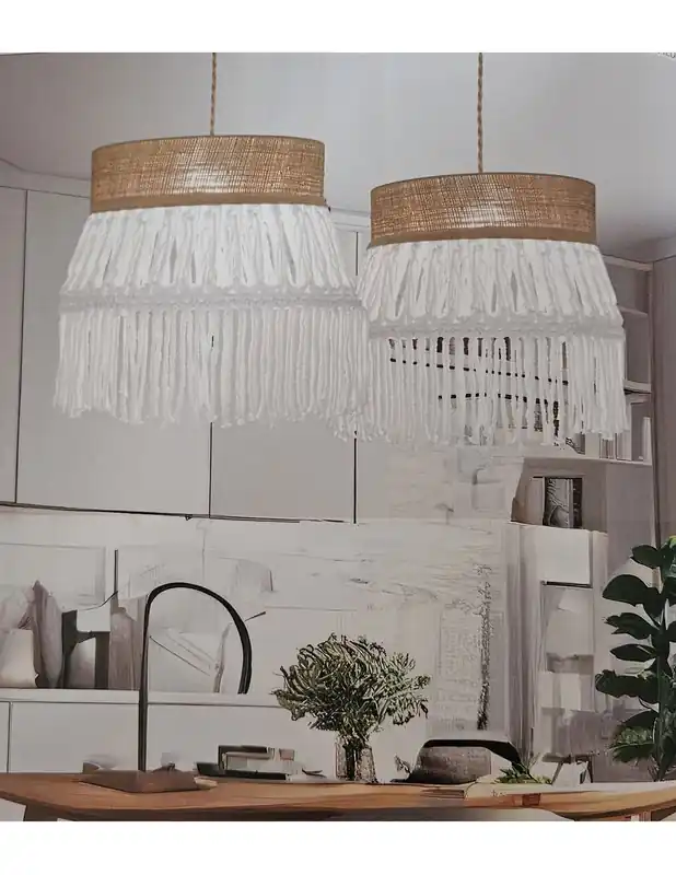 Compra Hoy Luminaria Colgante Caña Piedra con Macramé Blanco