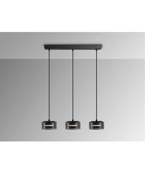 Olaia Lámpara Lineal 3 Luces Negro Smoke Marca Reconocida