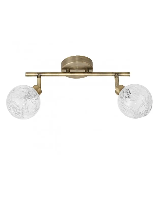 Artesanal Regleta 2 Luces Cuero Tulipa de Cristal Alambre
