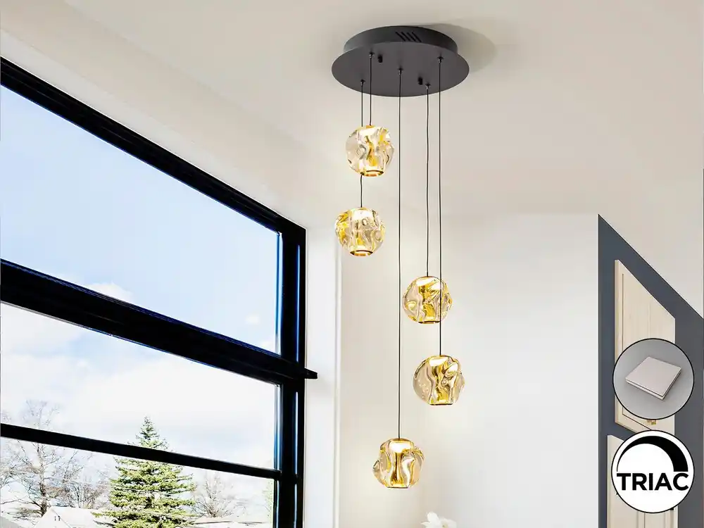 Últimas Unidades ZARIA LAMPARA 5L NEGRO/BRONCE/AMBAR DIMABLE