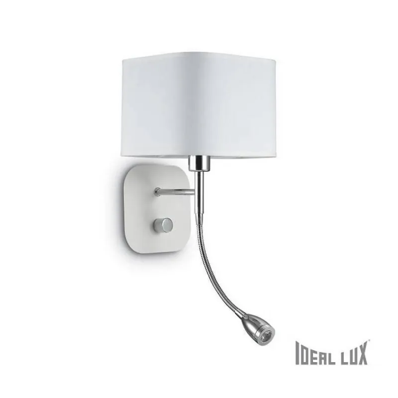 Aplique de pared Holiday E14 + LED 1w tela blanca - Ideal Lux Entrega Rápida
