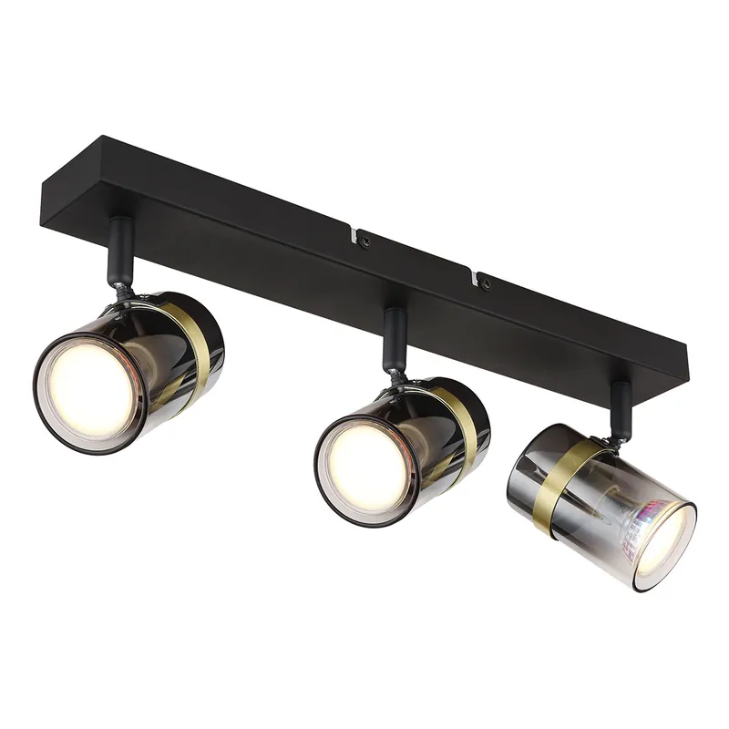 Barra de 3 spots negra con acento dorado Globo Trabby Bestseller