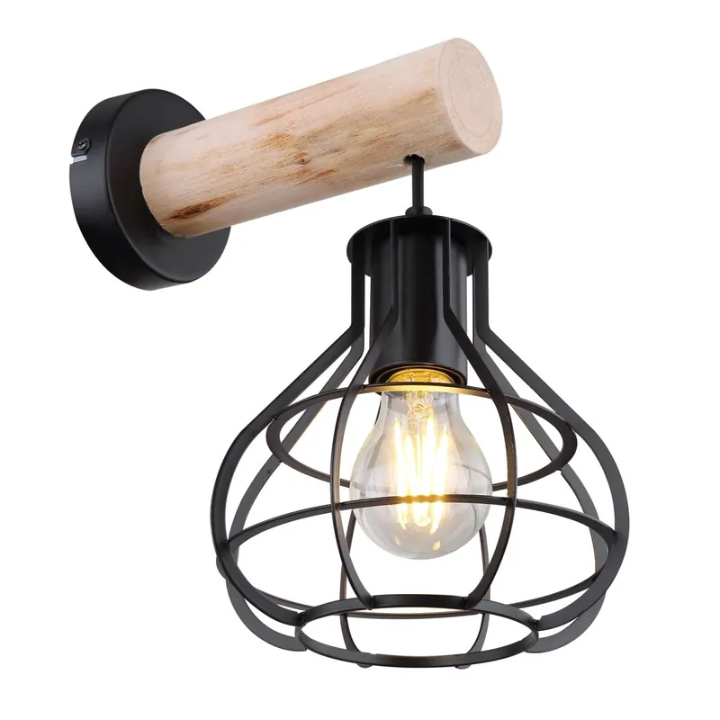 Lámpara de pared elegante con diseño de jaula en negro y madera. Ideal para dar un toque moderno a tu hogar. ✓ Envío gratis desde 50 € ✓ 2 años de garantía Stock Limitado