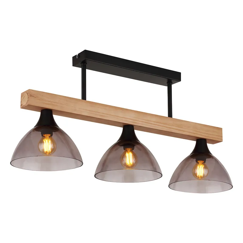 Precio De Fábrica Lámpara de techo rural negra de metal y madera Globo Lindi