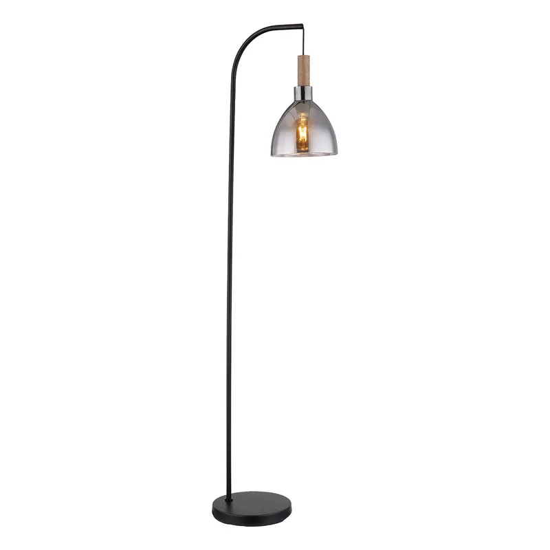 Tendencia Lámpara de pie moderna de vidrio y metal negro Globo Mattea
