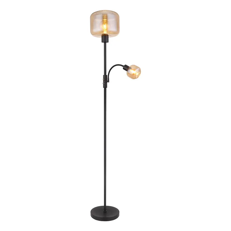 Auténtico Lámparas de pie clásicas de vidrio y metal negro Globo Giuseppe