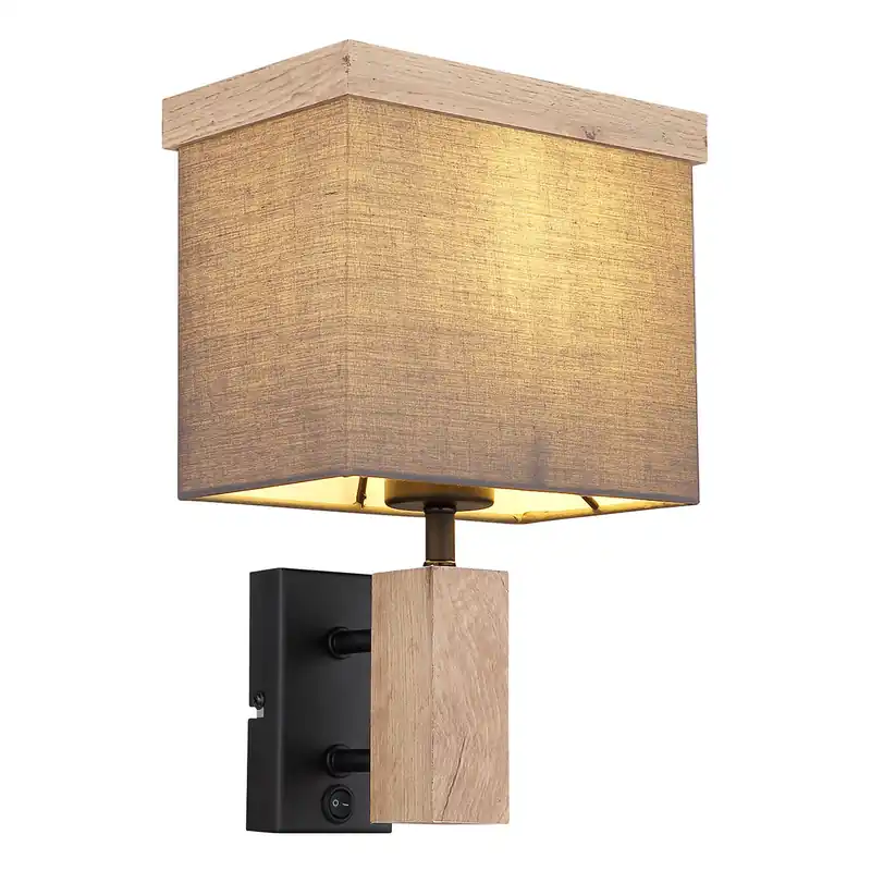 Oferta Limitada Aplique de pared rural de metal y madera negro Globo Ossi