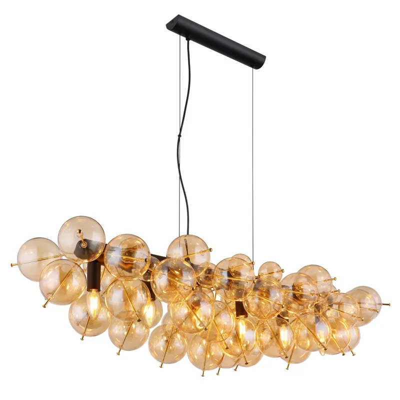 A Buen Precio Lámpara colgante moderna con acabado metálico negro y esferas de vidrio ámbar que iluminan con calidez tu espacio. ✓ Envío gratis desde 50 € ✓ 2 años de garantía