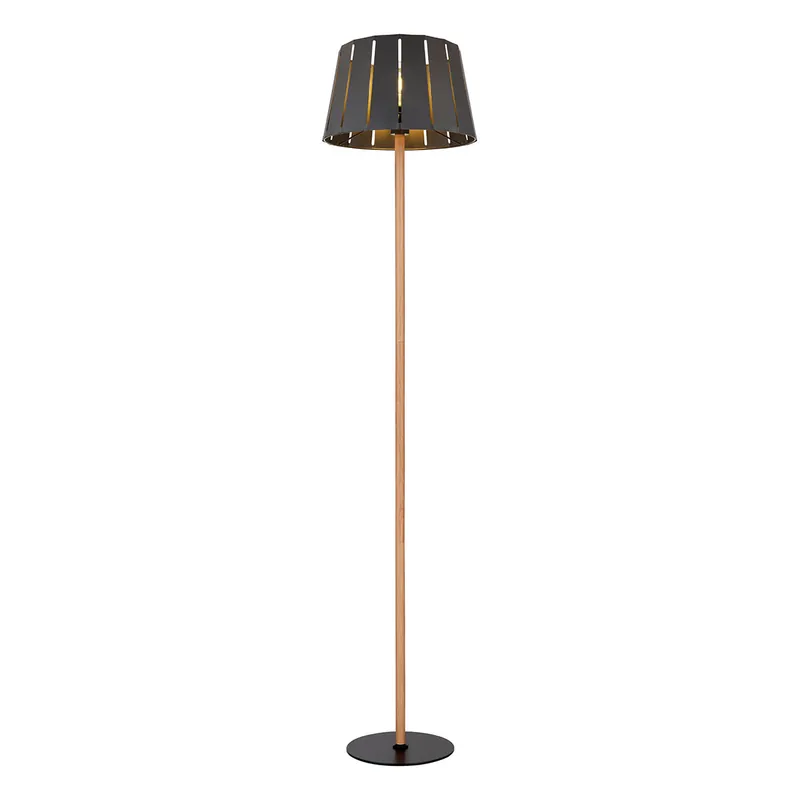 Lámpara de pie retro de metal y madera negra Globo Luna Solo Hoy