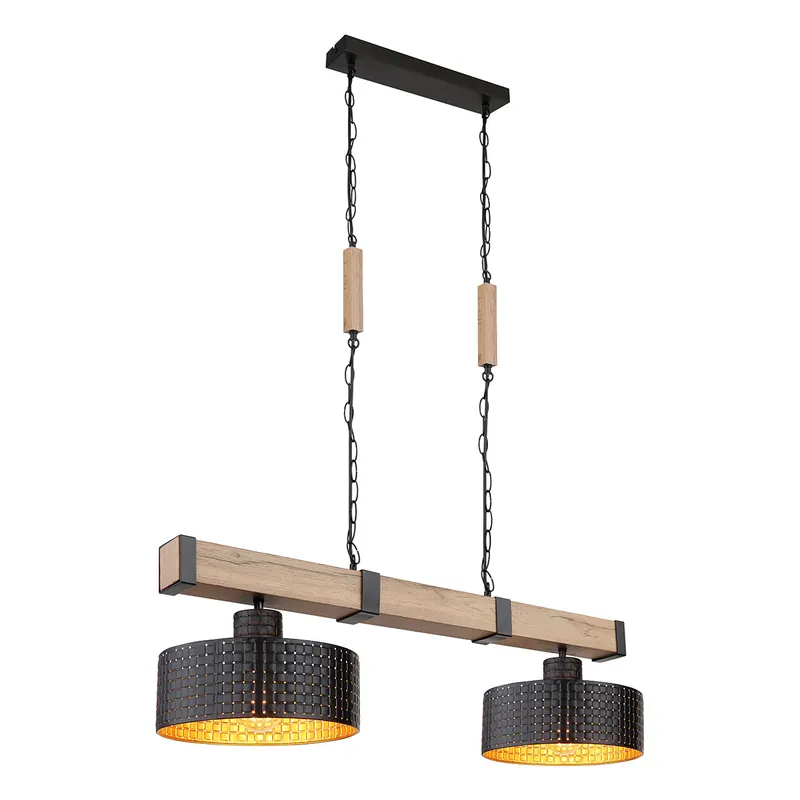 Lámpara colgante rural de metal y madera negra Globo Rielly Rebajas