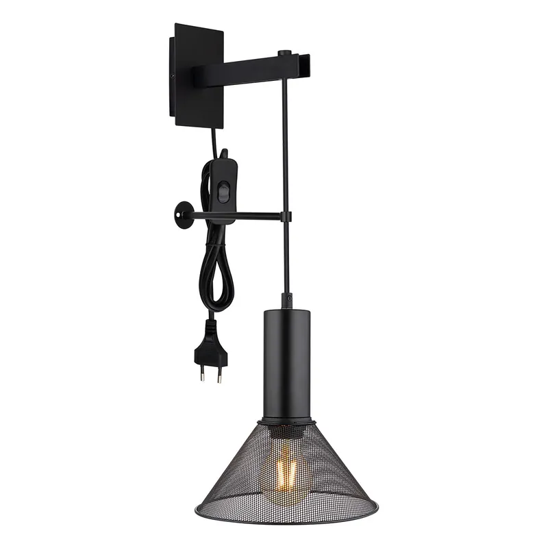 Aplique de pared retro de metal negro Globo Jedd Precio De Fábrica