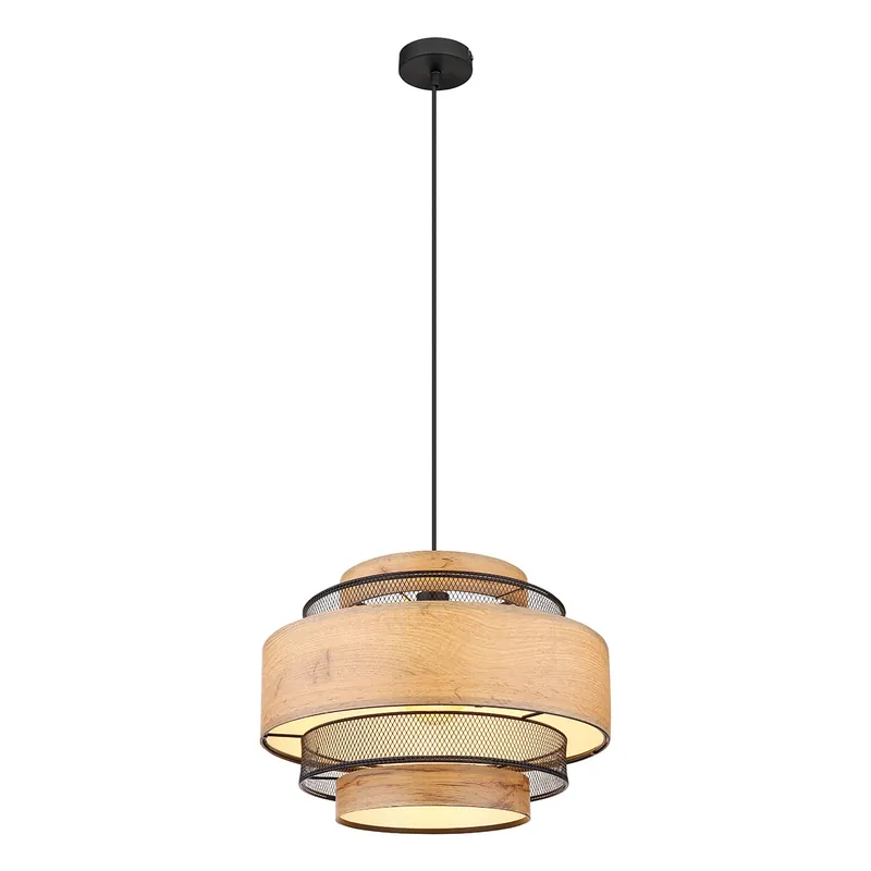 Lámpara colgante rural de metal y madera negra Globo Soeni De Moda