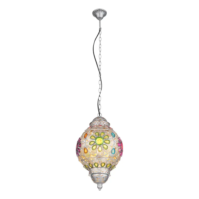 Lámpara colgante oriental de metal plateado Globo Gelasius Barato