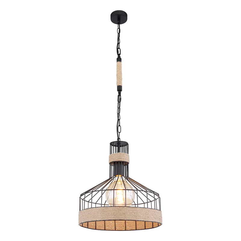 Lámpara colgante bohemia negra de cuerda y metal Globo Halia Envío Exprés