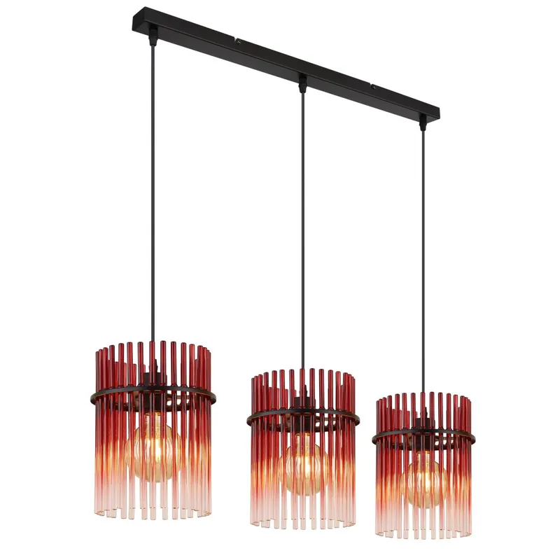 Lámpara colgante moderna con varillas de vidrio roja y cuerpo de metal negro. Perfecta para darle un toque elegante a tu hogar. ✓ Envío gratis desde 50 € ✓ 2 años de garantía Entrega Rápida