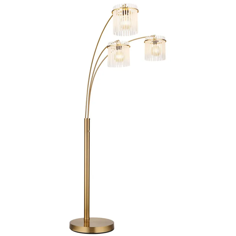 Lámpara de pie Gorley dorada con diseño elegante y brazos curvados, ideal para dar estilo a tu hogar. ✓ Envío gratis desde 50 € ✓ 2 años de garantía Económico