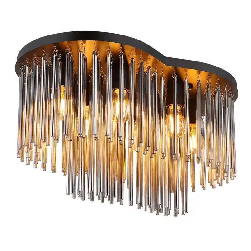 Gran Oferta Lámpara de techo Gorley en elegante metal negra y varillas de vidrio ahumado. Ideal para espacios grandes y con un toque moderno. ✓ Envío gratis desde 50 € ✓ 2 años de garantía