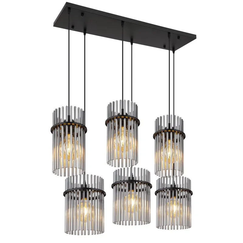 Novedad Lámpara colgante Gorley en elegante acabado negro con varillas de vidrio. Ideal para ambientes modernos. ✓ Entrega rápida ✓ 2 años de garantía