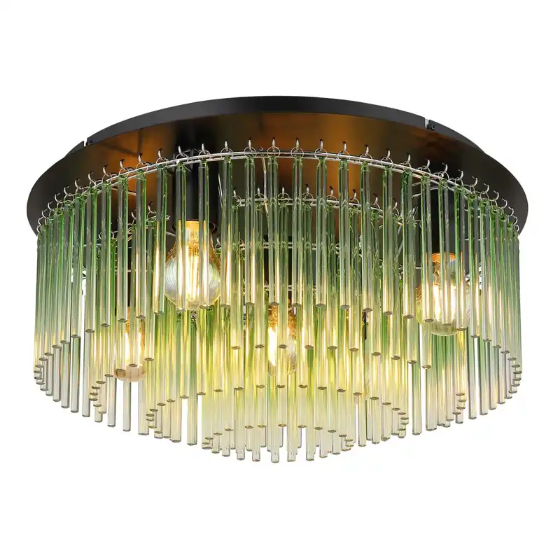 Precio Rebajado Lámpara de techo moderna con varillas de vidrio verde y acabado en metal negro. ✓ Envío gratis desde 50 € ✓ 2 años de garantía