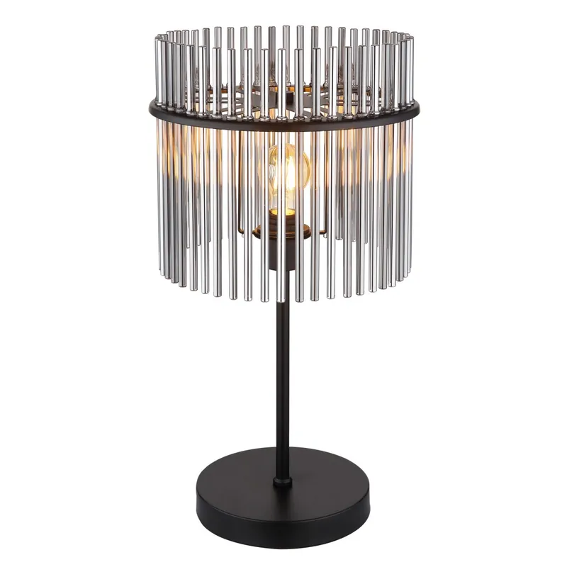 Lámpara de mesa moderna con base de metal negro mate y pantalla de vidrio ahumado. Crea un ambiente acogedor. ✓ Entrega rápida ✓ Precios competitivos Promoción