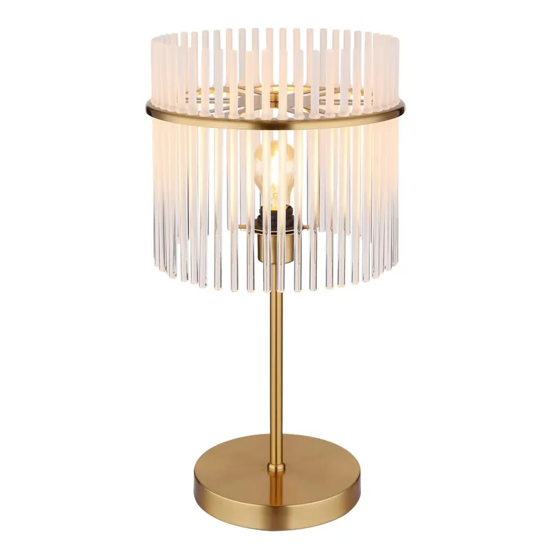 Lámpara de mesa GORLEY dorada con un diseño elegante y pantalla de vidrio, ideal para iluminar cualquier espacio. ✓ Envío gratis desde 50 € ✓ 2 años de garantía Popular
