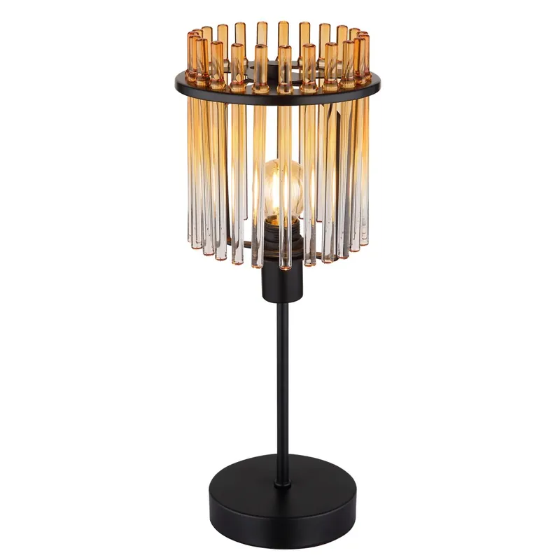Lámpara de mesa de color negro mate con elegantes varillas de vidrio ámbar. Crea una atmósfera cálida y acogedora. ✓ Envío gratis desde 50 € ✓ 2 años de garantía Hecho A Mano
