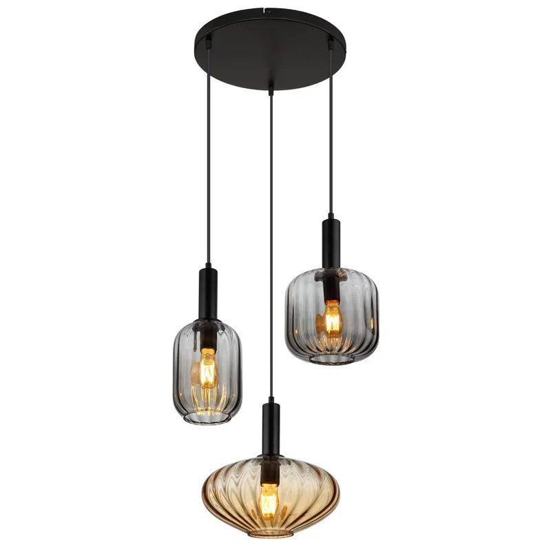 Precio De Oferta Lámpara colgante redonda negra mate con vidrio en tonos ámbar y humo, ideal para dar estilo a cualquier espacio. ✓ Envío gratis desde 50 € ✓ 2 años de garantía