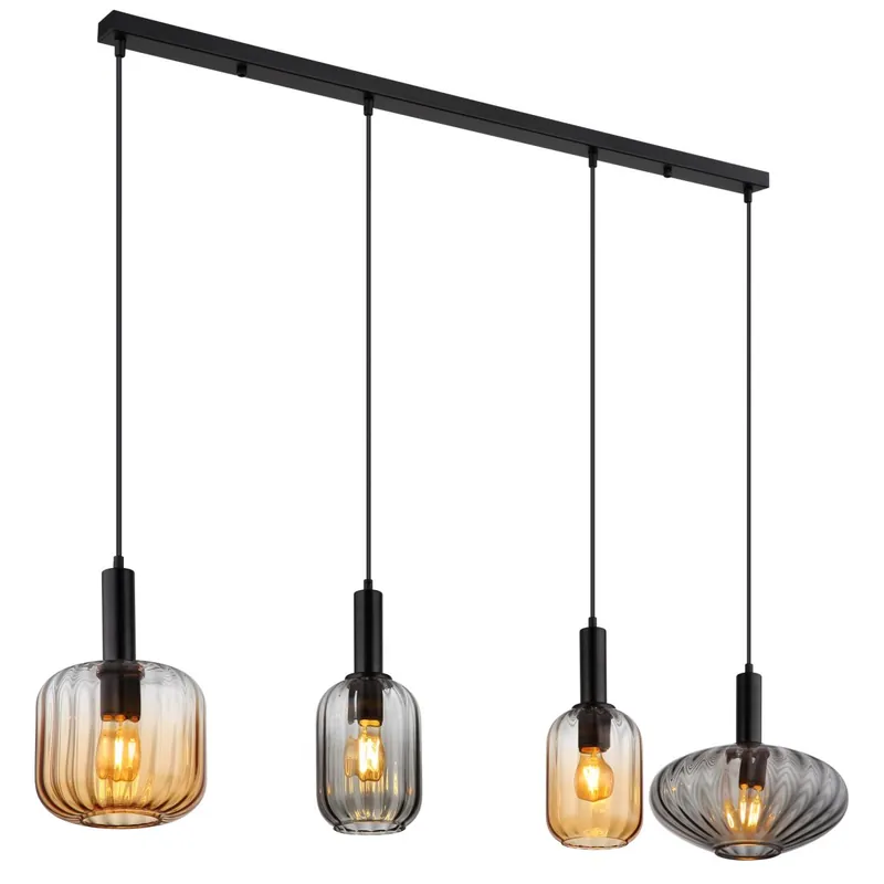 Lámpara colgante moderna alargada en negro con vidrio en tonos ámbar y ahumado, ideal para espacios grandes. ✓ Envío gratis desde 50 € ✓ 2 años de garantía Gran Oferta