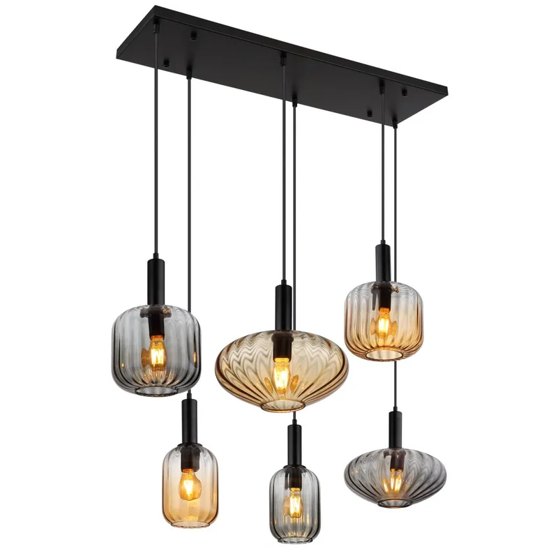 Ordena Ya Lámpara colgante rectangular negra mate con cristales en tonos ámbar y humo, perfecta para dar estilo y calidez a cualquier espacio. ✓ Envío gratis desde 50 € ✓ 2 años de garantía