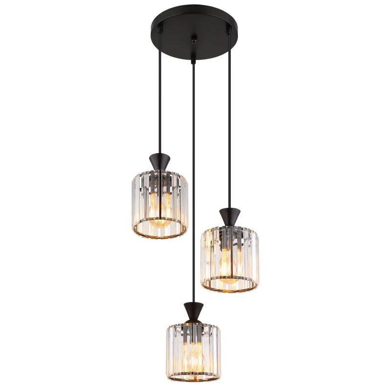 Lámpara colgante redonda de metal negro mate con cristales acrílicos brillantes. Añade elegancia y estilo a tu hogar. ✓ Envío gratis desde 50 € ✓ 2 años de garantía Oferta