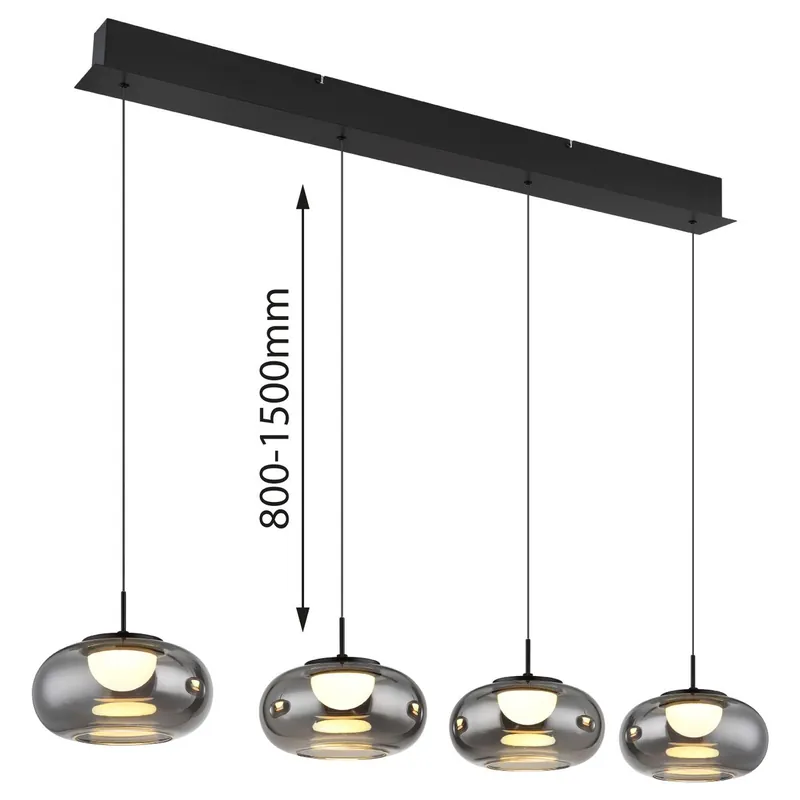 Gran Oferta Lámpara colgante moderna con esferas de vidrio ahumado, fabricada en elegante metal negro. ✓ Envío gratis desde 50 € ✓ 2 años de garantía