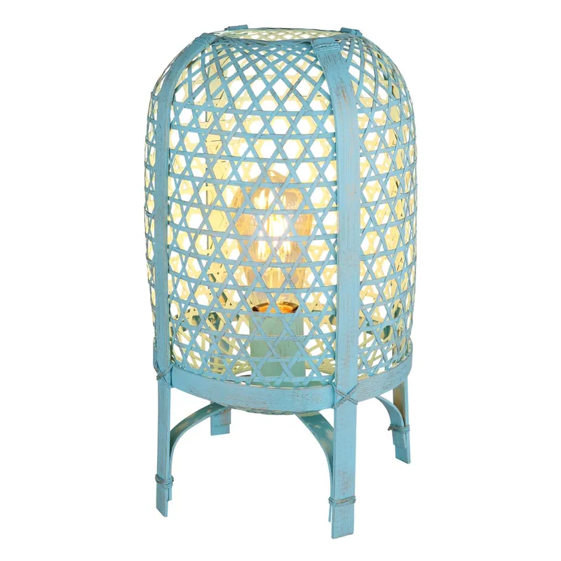 Lámpara de mesa Cairo en azul con diseño vintage y pantalla de bambú. Ideal para dar calidez a tu hogar. ✓ Envío gratis desde 50 € ✓ 2 años de garantía Precio Económico