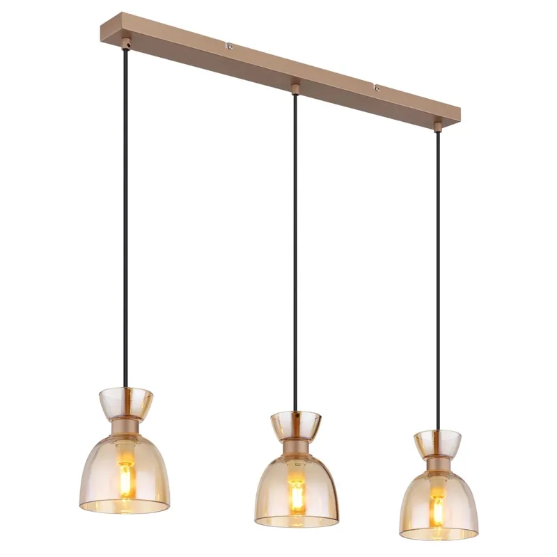 Lámpara colgante moderna en metal marrón con elegantes pendules de cristal ámbar. ✓ Envío gratis desde 50 € ✓ 2 años de garantía Oferta Flash