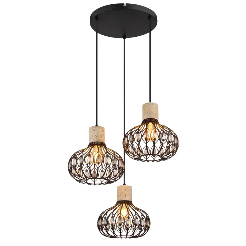 Promoción Exclusiva Lámpara colgante vintage DORTHY con elegantes acentos de travertino y metal negro. Perfecta para crear ambientes acogedores. ✓ Envío gratis desde 50 € ✓ Atención personalizada.