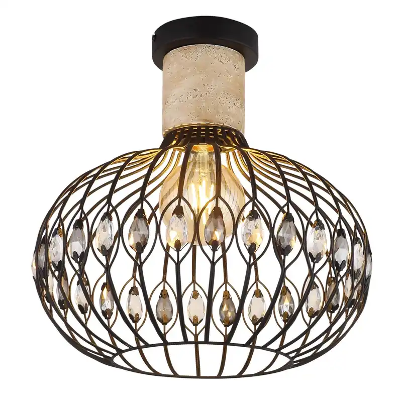 Nueva Colección Lámpara colgante vintage negra con pantalla metálica elegante y detalles en piedra travertino. ✓ Envío gratis desde 50 € ✓ 2 años de garantía