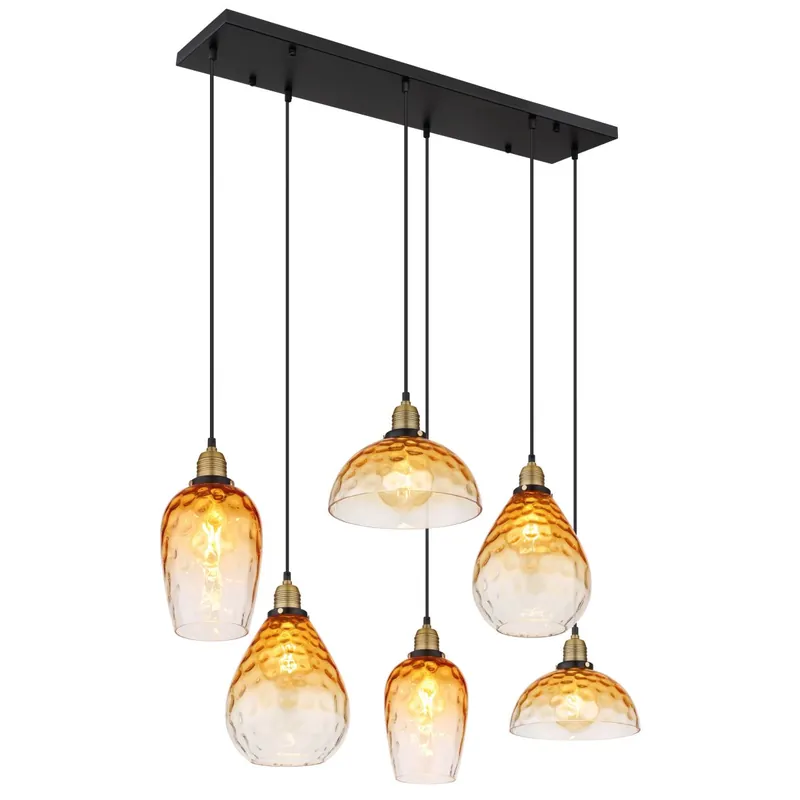 Envío Gratis Lámpara colgante con 6 pantallas de vidrio ámbar, diseño elegante y versatilidad en iluminación. ✓ Envío gratis desde 50 € ✓ 2 años de garantía
