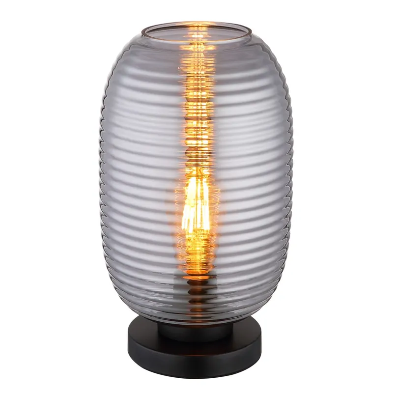 Directo De Fábrica Lámpara de mesa negra con vidrio ahumado y diseño moderno. ✓ Envío gratis desde 50 € ✓ 2 años de garantía. ¡Transforma tu hogar hoy!