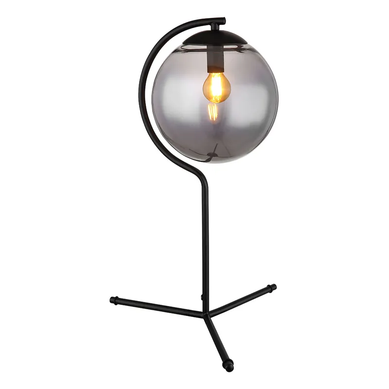 Lámpara de mesa moderna negra de metal y vidrio Globo Porry Precio Rebajado
