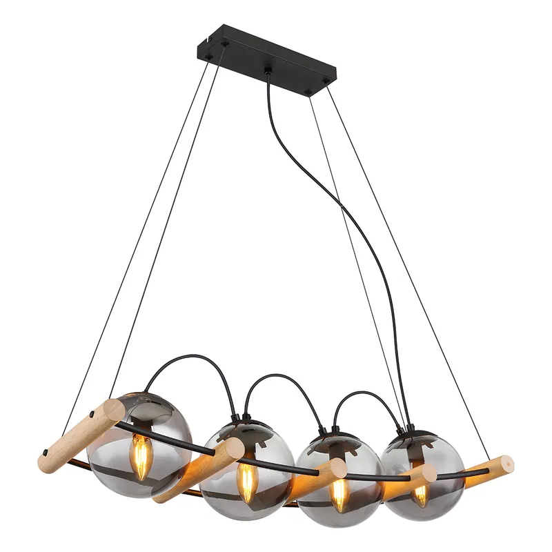 Oferta Flash Lámpara colgante moderna negra de metal y madera Globo Leona