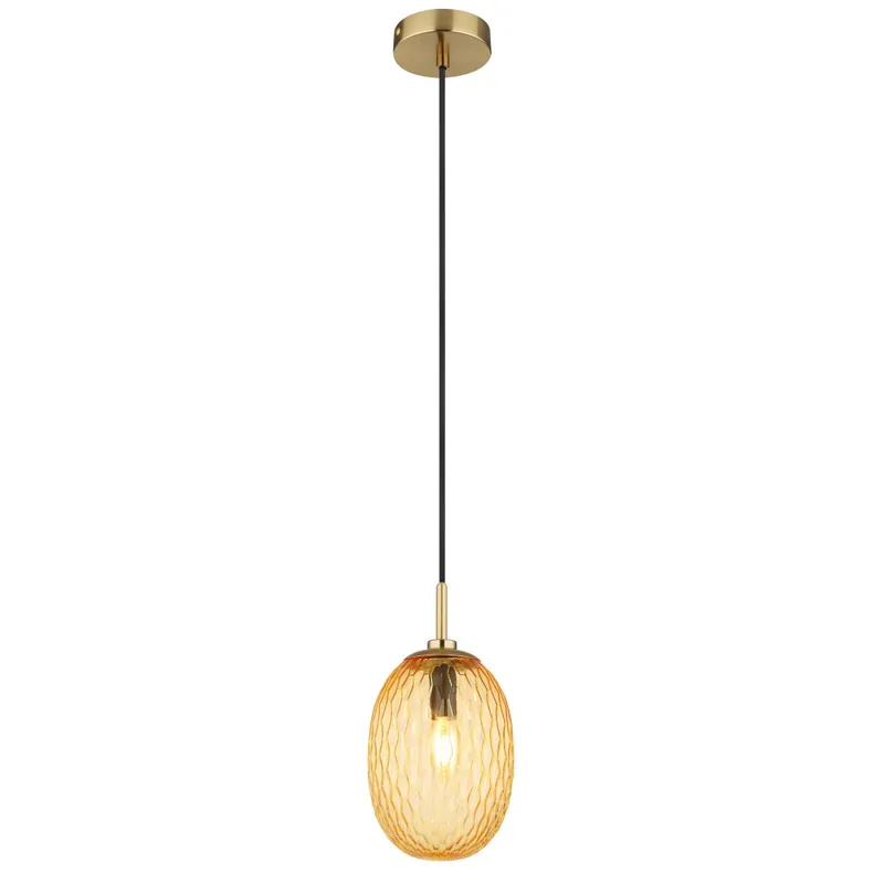 Pedido Al Por Mayor La lámpara colgante DEVIN destaca con su elegante pantalla de vidrio ámbar y carcasa dorada mate. ✓ Envío gratis desde 50 € ✓ 2 años de garantía