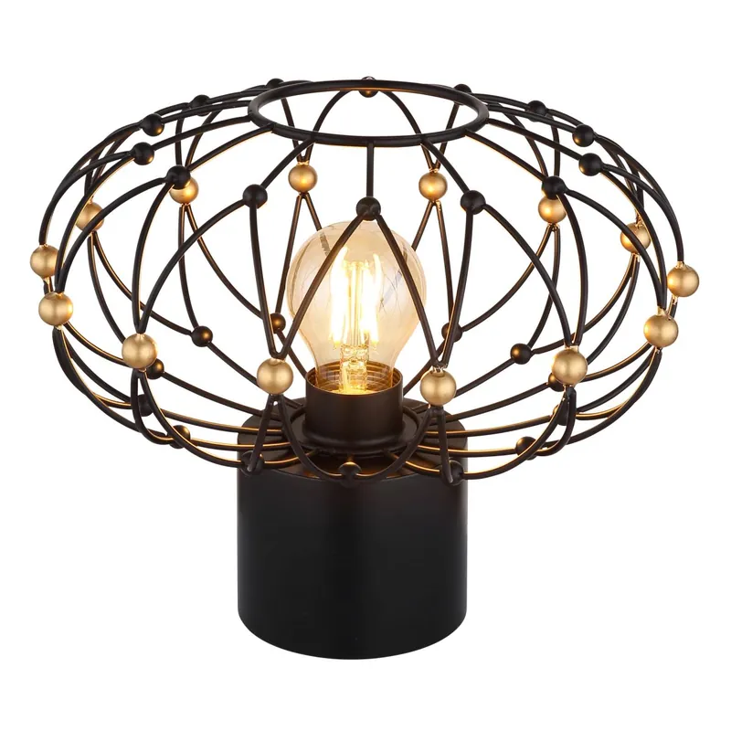 Lámpara de mesa vintage con pantalla de malla metálica negra y decoraciones doradas. ✓ Envío gratis desde 50 € ✓ 2 años de garantía Tendencia