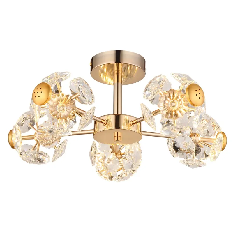 Oferta Especial Lámpara de techo elegante Floriella con acabado dorado y vidrio cristalino que aporta luz cálida y estilo a tu hogar. ✓ Envío gratis desde 50 € ✓ 2 años de garantía