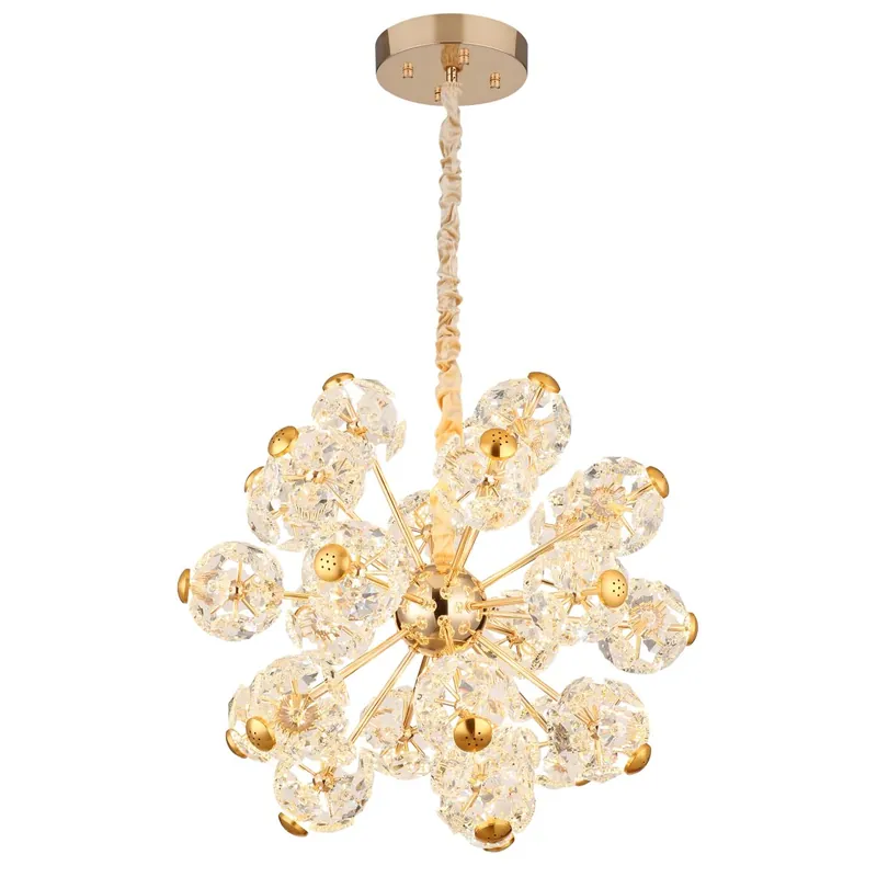 Lámpara colgante dorada con elegantes cristales de vidrio, ideal para dar un toque de lujo a tu hogar. ✓ Envío gratis desde 50 € ✓ Entrega rápida Pedido Al Por Mayor