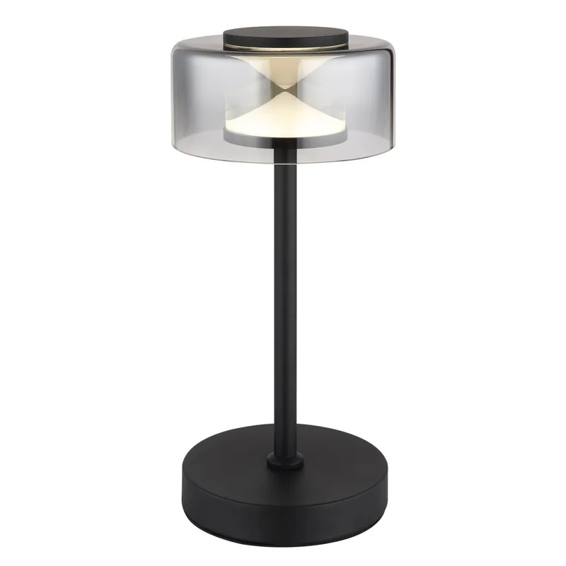Lámpara de mesa negra mate con elegante pantalla de vidrio ahumado, perfecta para cualquier espacio. ✓ Envío gratis desde 50 € ✓ 2 años de garantía Ordena Ya