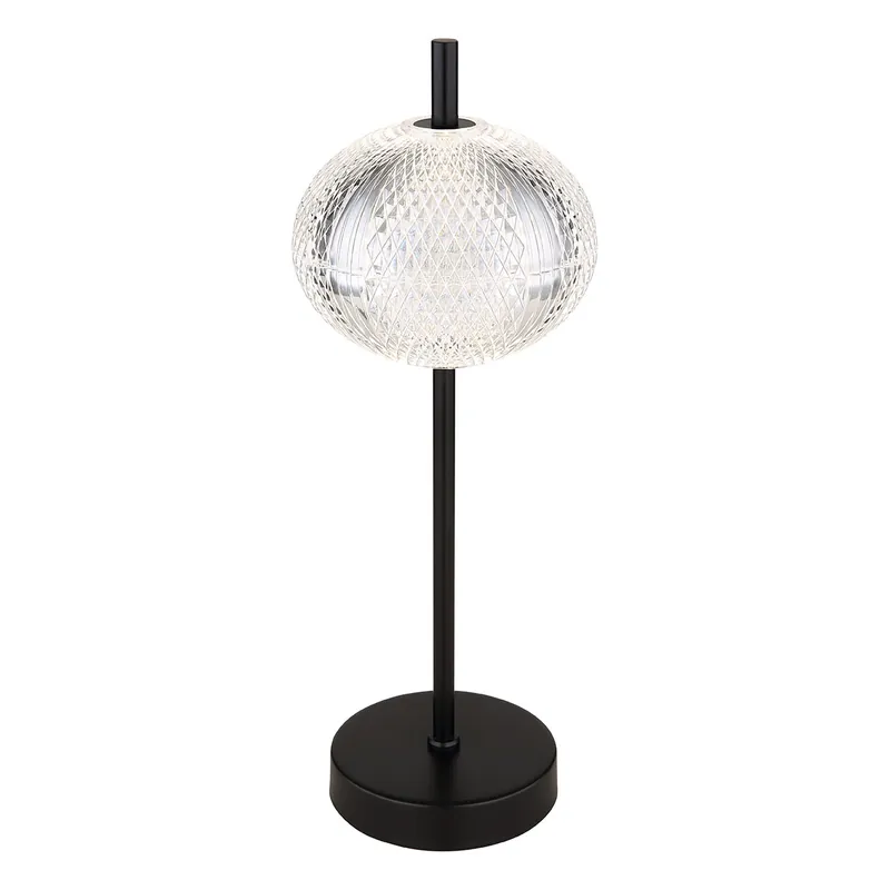 Lámpara de mesa moderna negra de metal y vidrio estriado Globo Aida Pedido Al Por Mayor