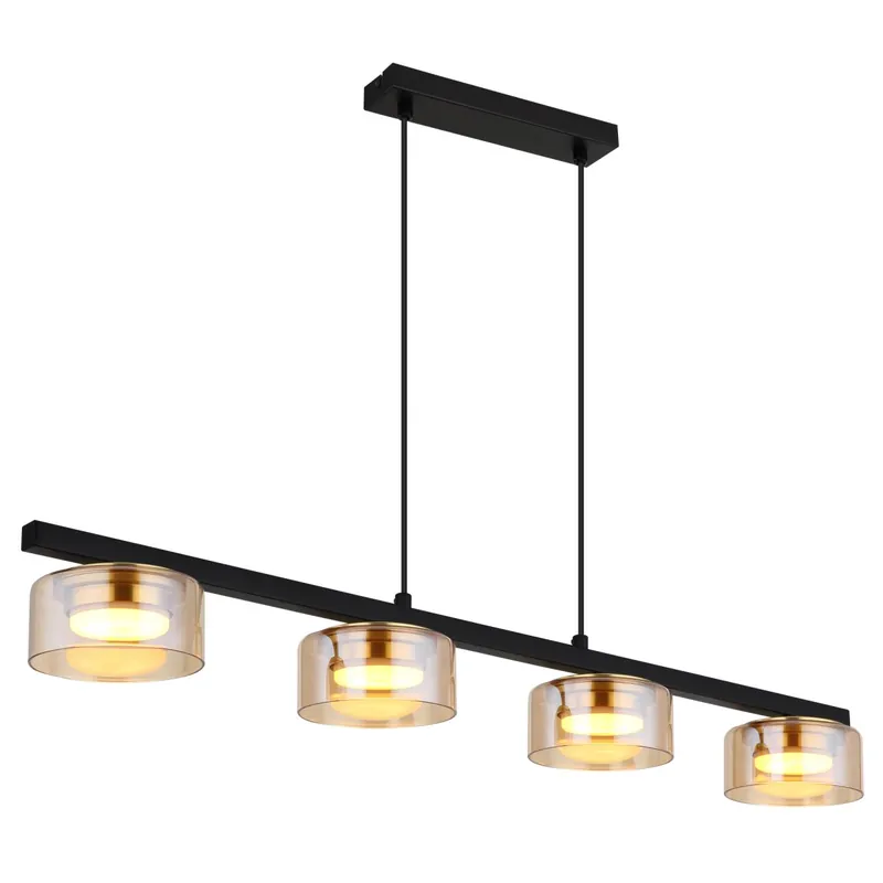 Oferta Especial Lámpara colgante negra con acentos dorados y cristal ámbar, ideal para una luz cálida y acogedora. ✓ Envío gratis desde 50 € ✓ 2 años de garantía