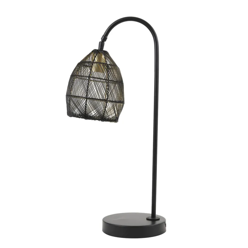Artesanal Lámpara de mesa negra con cuello redondo Light & Living Meya