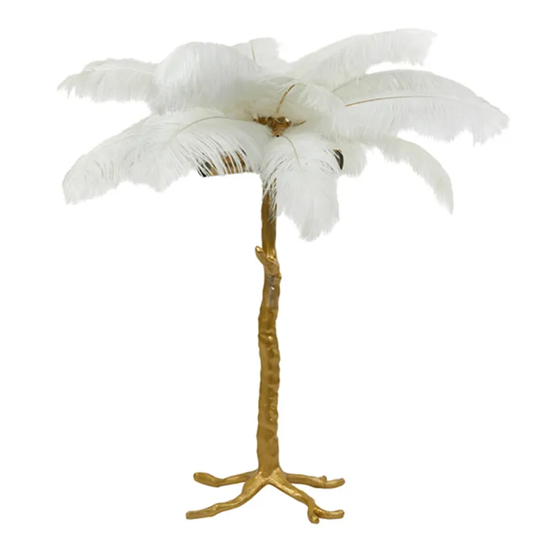 Precio Económico Lámpara de mesa clásica dorada con plumas de avestruz blancas Light and Living Feather
