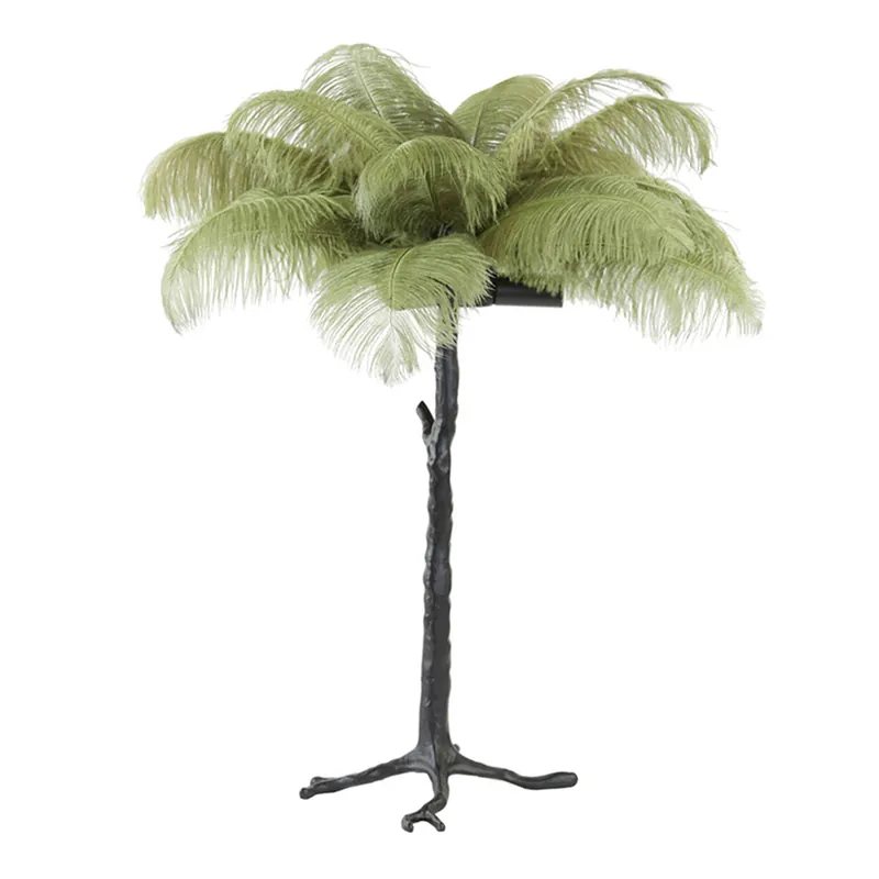 Lámpara de mesa moderna negra con plumas de avestruz verdes Light and Living Feather Promoción