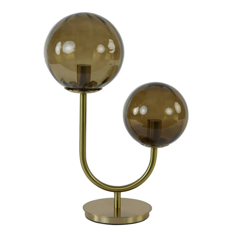 Disponible Ahora Lámpara de mesa retro dorada con bolas de vidrio ahumado Light and Living Magdala